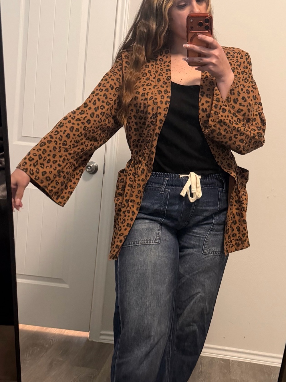 Leopard Print Open Kimono Jacket - Brown & Black